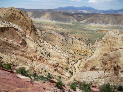 We entered Capitol Reef in the middle of nowhere by taking the Burr Trail north from Bullfrog, Utah. This set of incredible switchbacks took us up and over the "waterpocket fold," a 100-mile wrinkle of tilted rocks in the landscape.