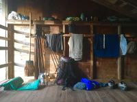 Morning at our Daisy Farm camp shelter. We took the opportunity to hang some wet clothes and spread out a bit. The only casualty were my sunglasses, which were left somewhere in this shelter.