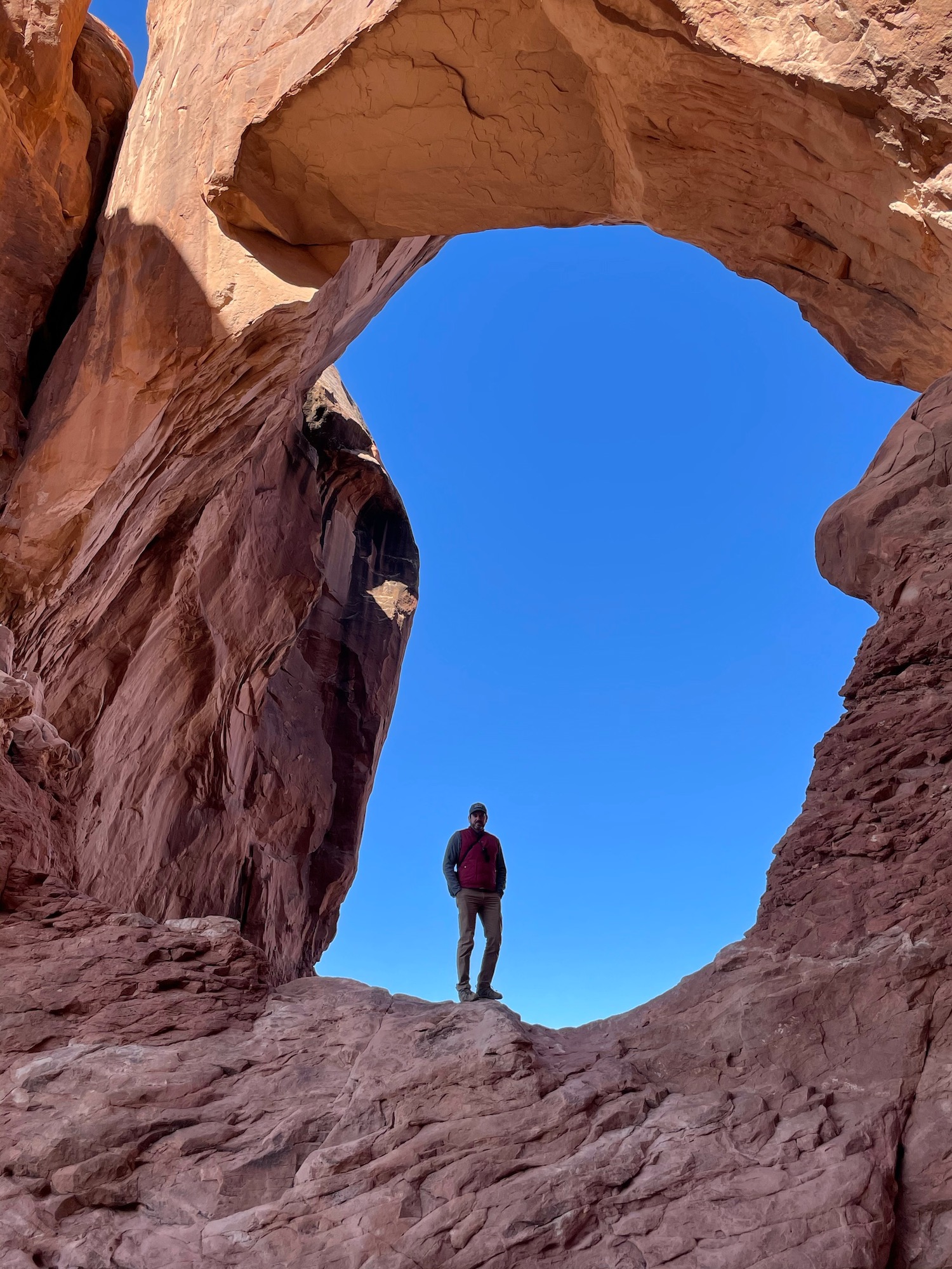 Standing inside the smaller opening of Double Arch.